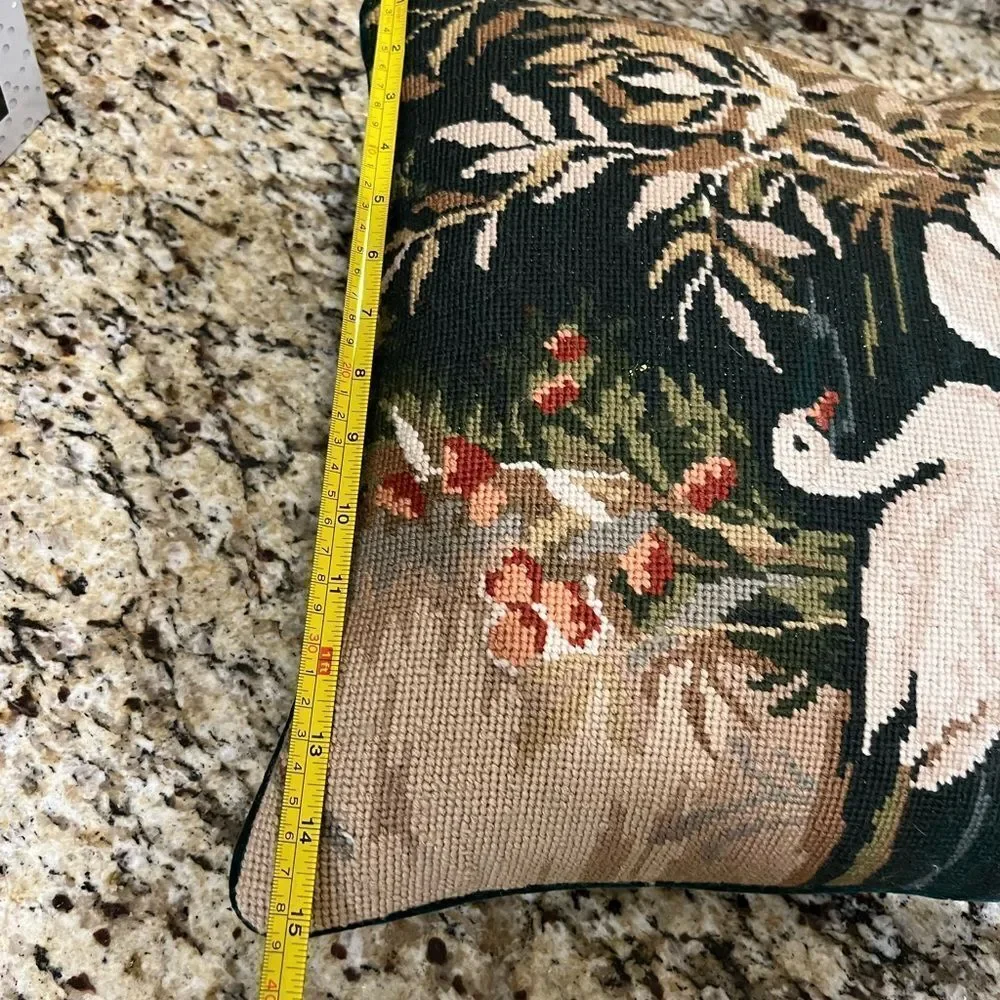 Swan needle point throw pillow